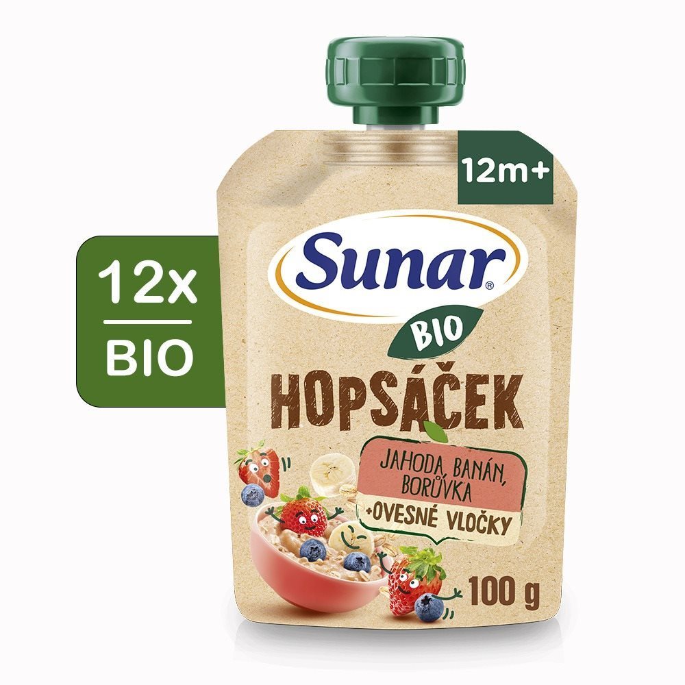 Sunar BIO ovocná kapsička Hopsáček jahoda, banán, borůvka a ovesné...
