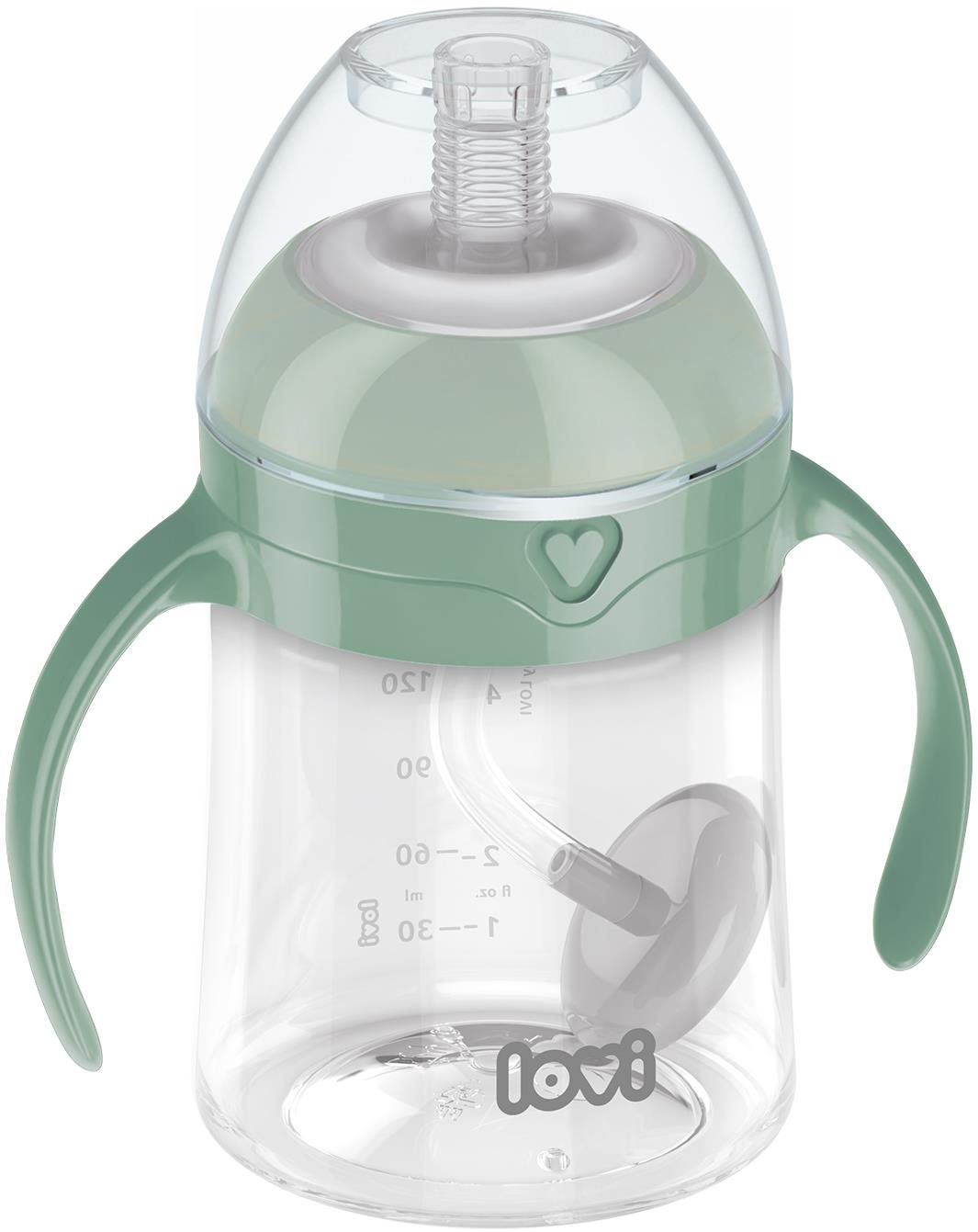 LOVI Első pohár szívószállal és nehezékkel, zöld, 150 ml Tanulópohár