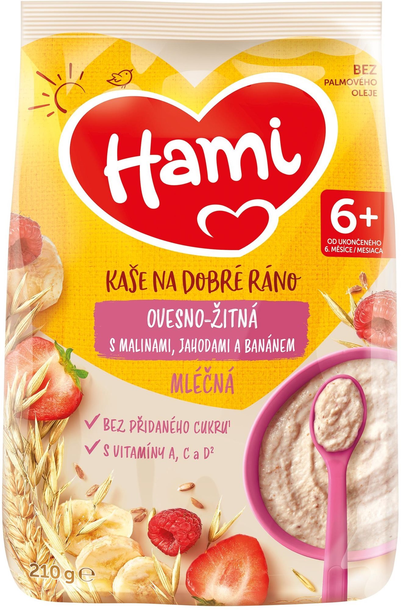 Hami mléčná kaše ovesno-žitná s malinami, jahodami a banánem 210 g...