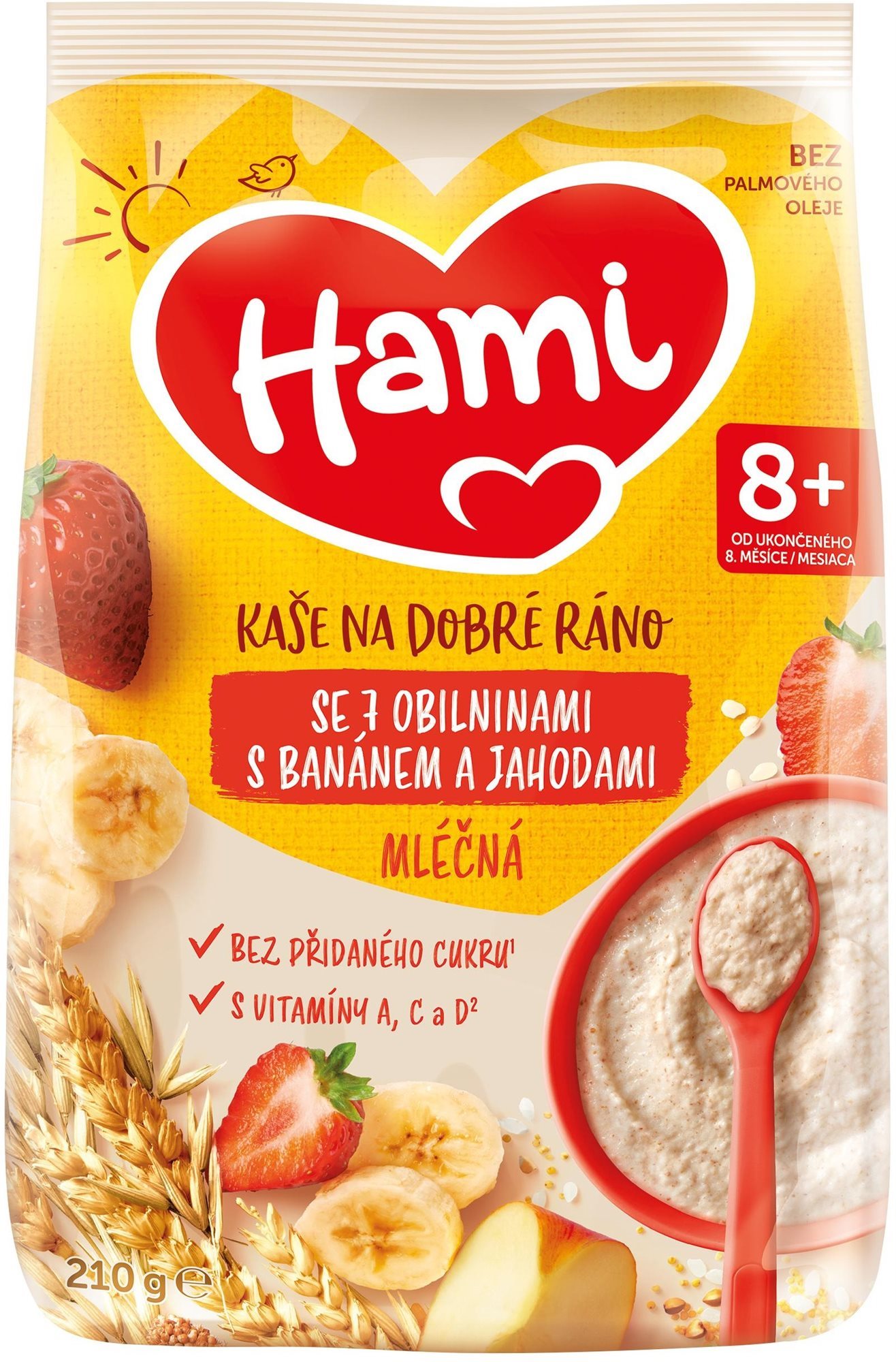 Hami mléčná kaše se 7 obilninami s banánem a jahodami 210 g Mléčná...