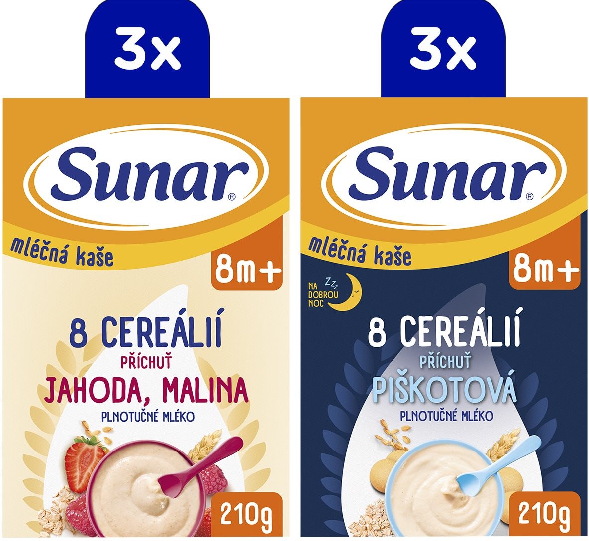 Sunar mliečna kaša 8 cereálií mix príchutí 8 m+, 6× 210 g Mliečna...