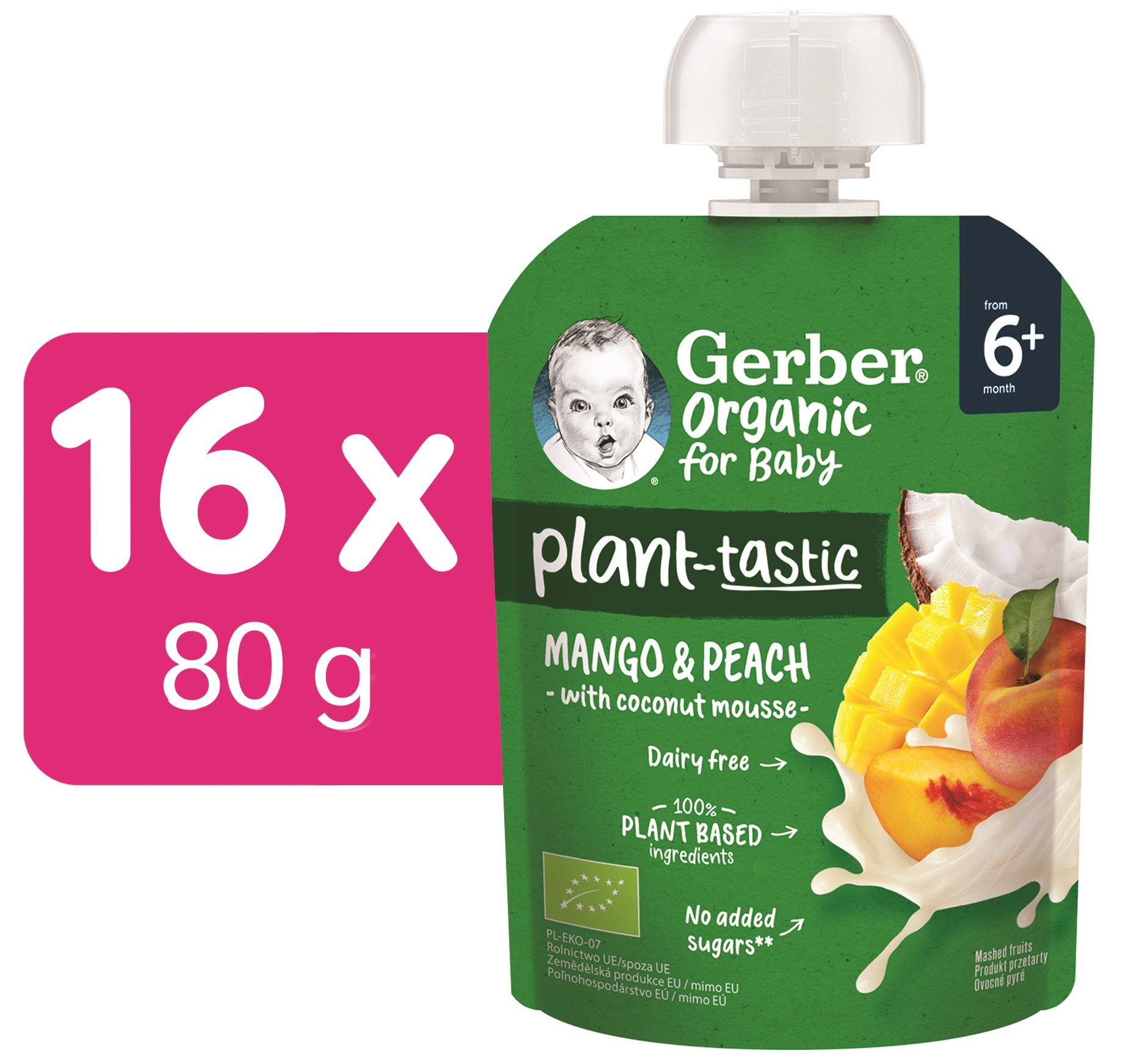 GERBER Organic kapsička mango a broskyňa s kokosovým mliekom 16× 80...