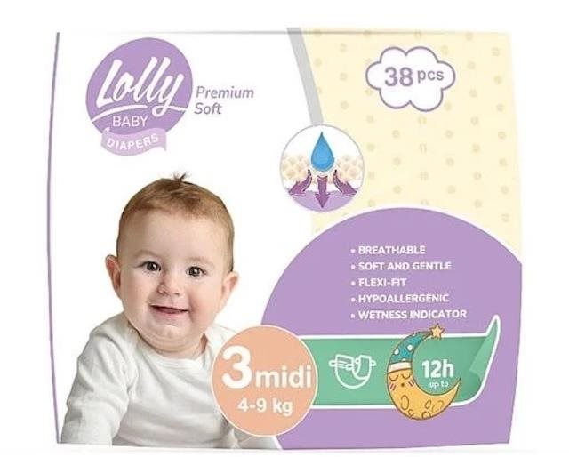 LOLLY BABY Premium soft 3-as méret (38 db) Eldobható pelenka