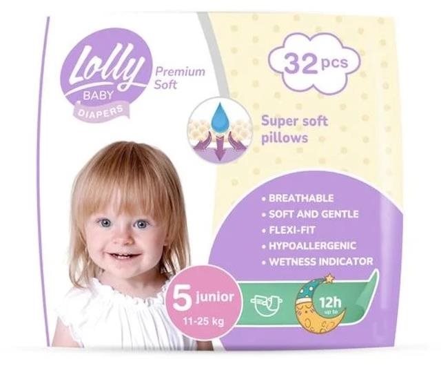 LOLLY BABY Premium soft Junior veľkosť 5 (32 ks) Jednorazové plienky