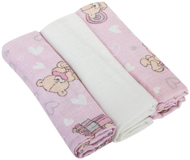 Bomimi Premium Pamut pelenka 80×70 Mackó - rózsaszín 3 db Mosható...
