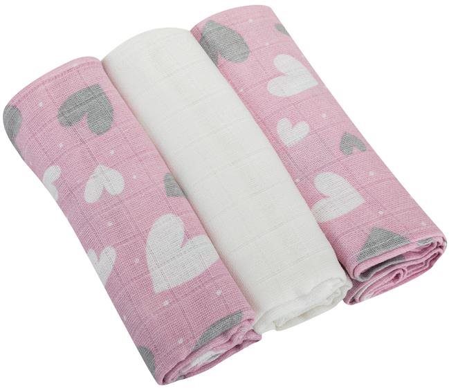 Bomimi Premium Pamut pelenka 80×70 Szívecske - rózsaszín 3 db...