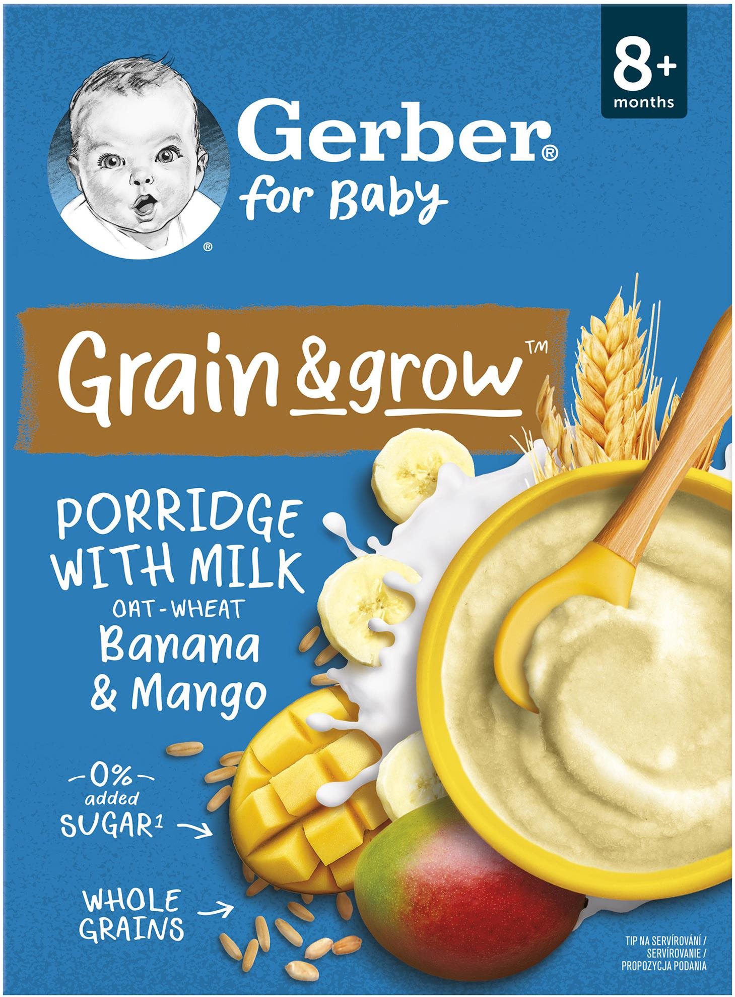 GERBER mléčná kaše pšenično-ovesná banán a mango 200 g Mléčná kaše