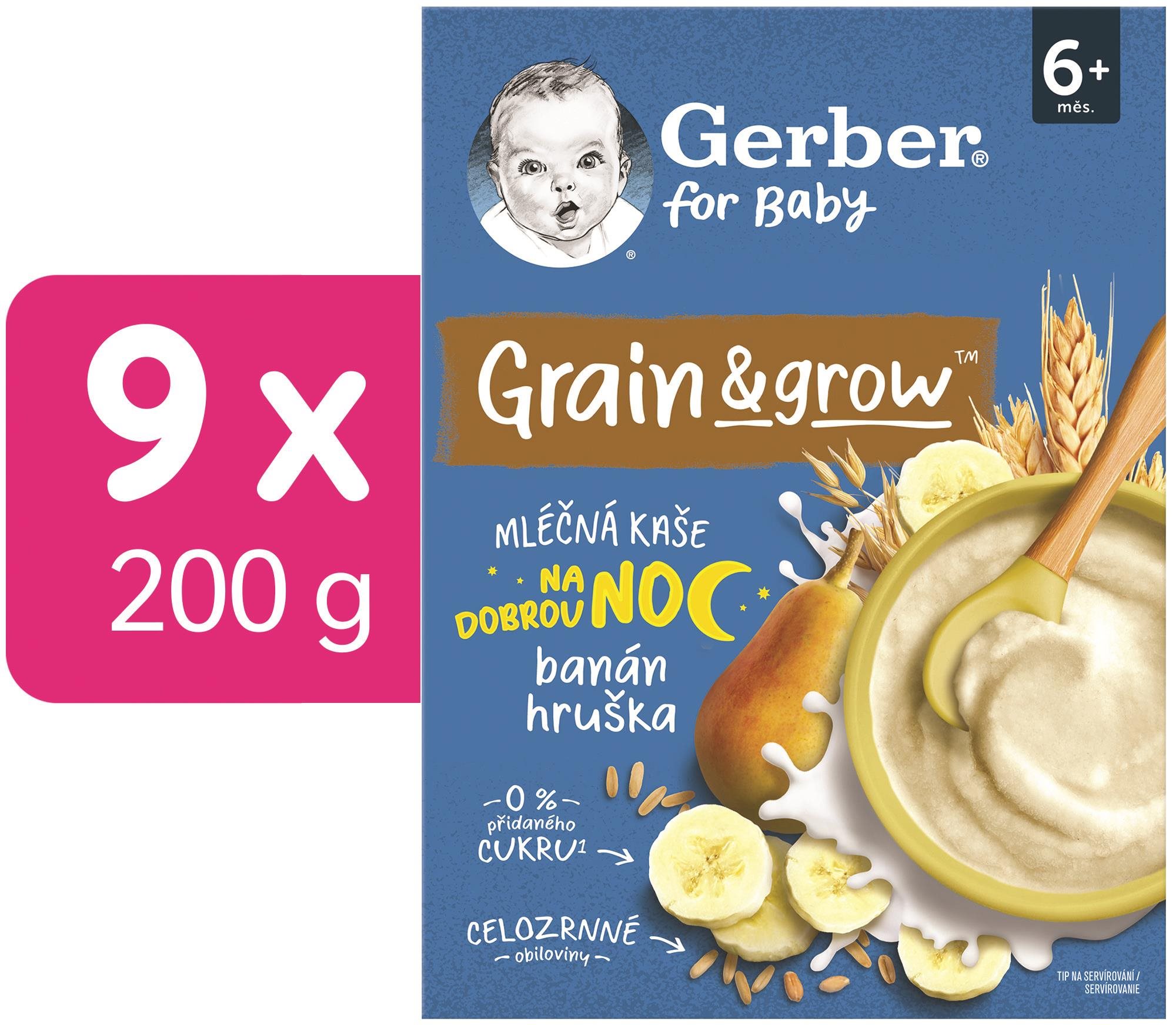 GERBER mliečna kaša pšenično-ovsená banán a hruška 9× 200 g Mliečna...