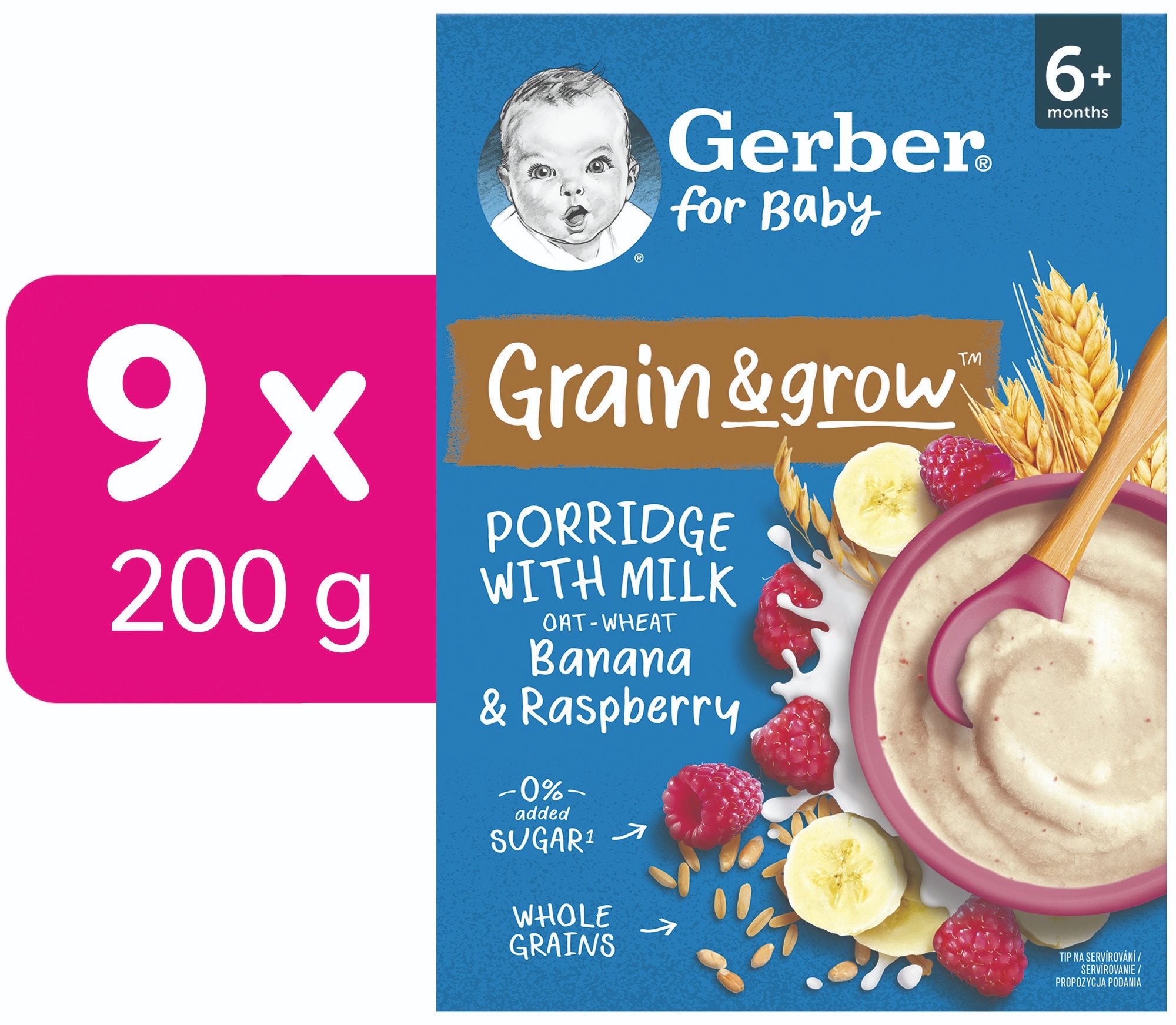 GERBER mléčná kaše pšenično-ovesná banán a malina 9× 200 g Mléčná...