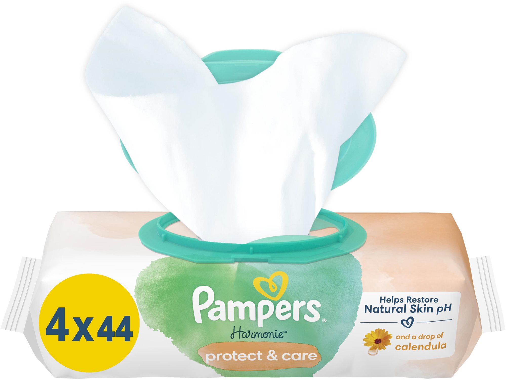 PAMPERS Harmonie Protect & Care 4× 44 ks Dětské vlhčené ubrousky
