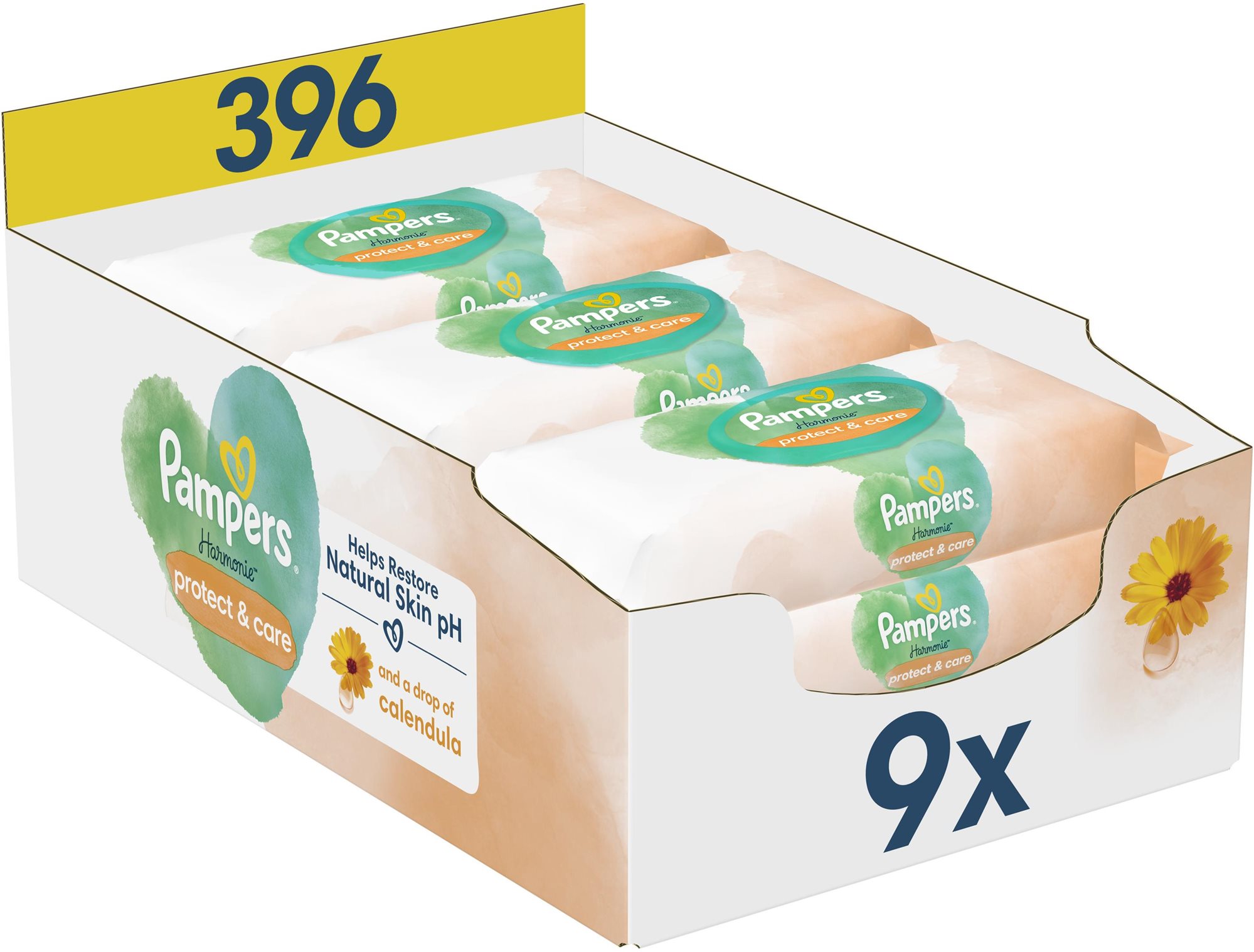 PAMPERS Harmonie Protect & Care 9× 44 ks Detské vlhčené obrúsky