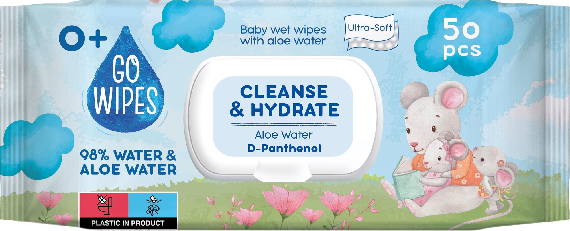 GoWipes Aloe vízzel és D-Panthenollal, 50 db Popsitörlő