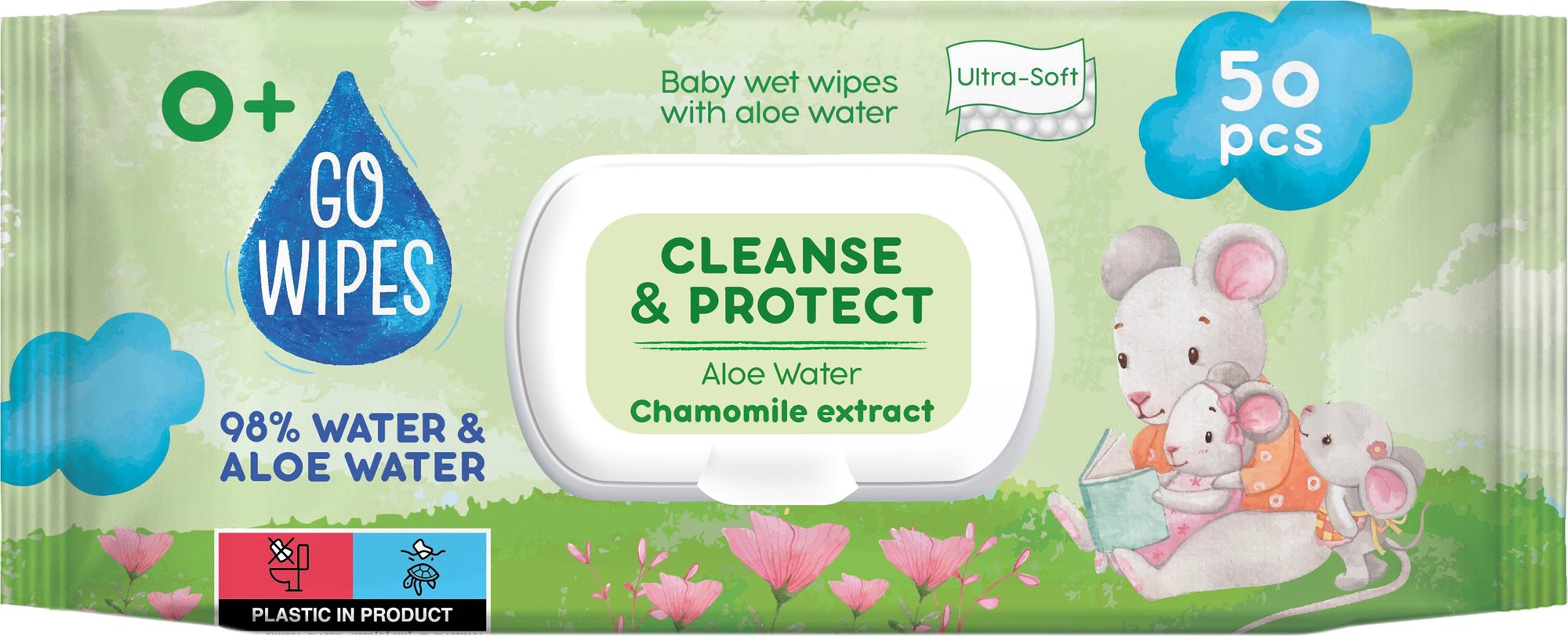 GoWipes aloe vízzel és kamillával, 50 db Popsitörlő