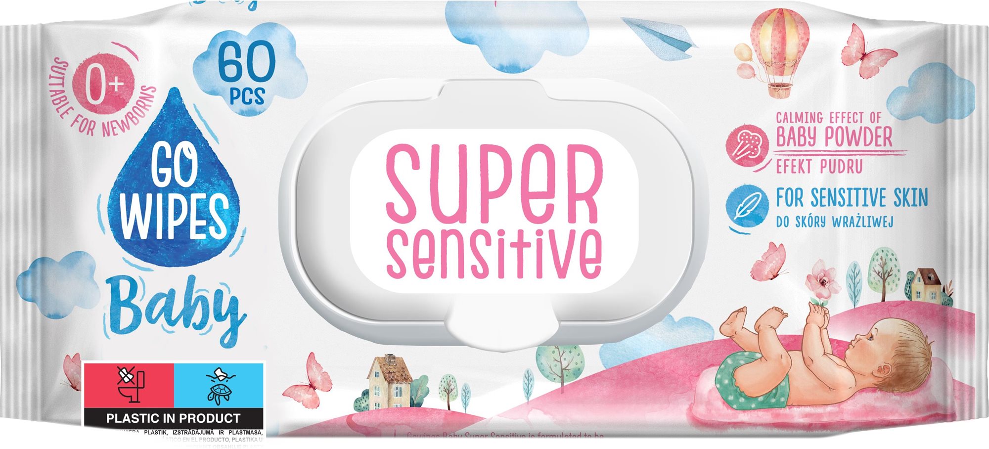 GoWipes Super Sensitive, 60 db Popsitörlő
