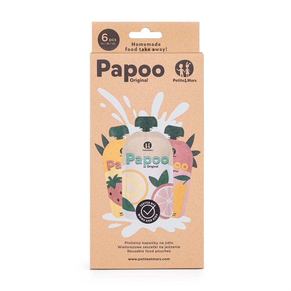 PETITE&MARS kapsička na jedlo Papoo Original – 6 × 150 ml Plniteľná...