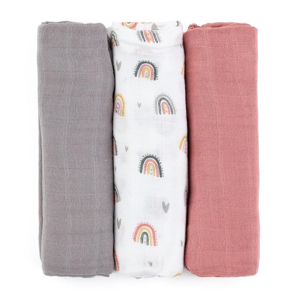 PETITE&MARS Moussy Rose Rainbows 68 × 68 cm, 3 ks Látkové plienky