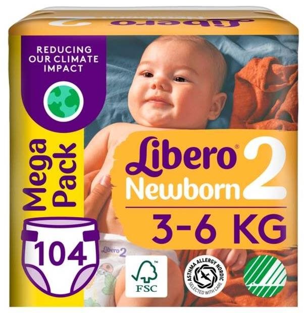 Libero Newborn 2 Mega Pack (104 db) 3 - 6 kg Eldobható pelenka