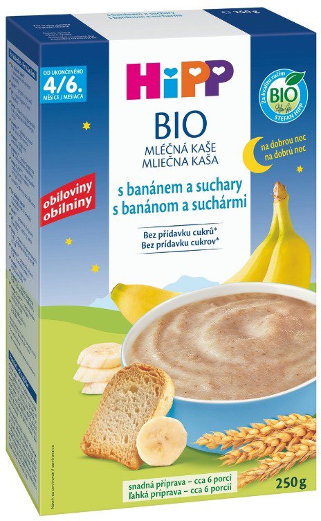 HiPP BIO Mléčná kaše na dobrou noc s banánem a suchary 250 g Mléčná...