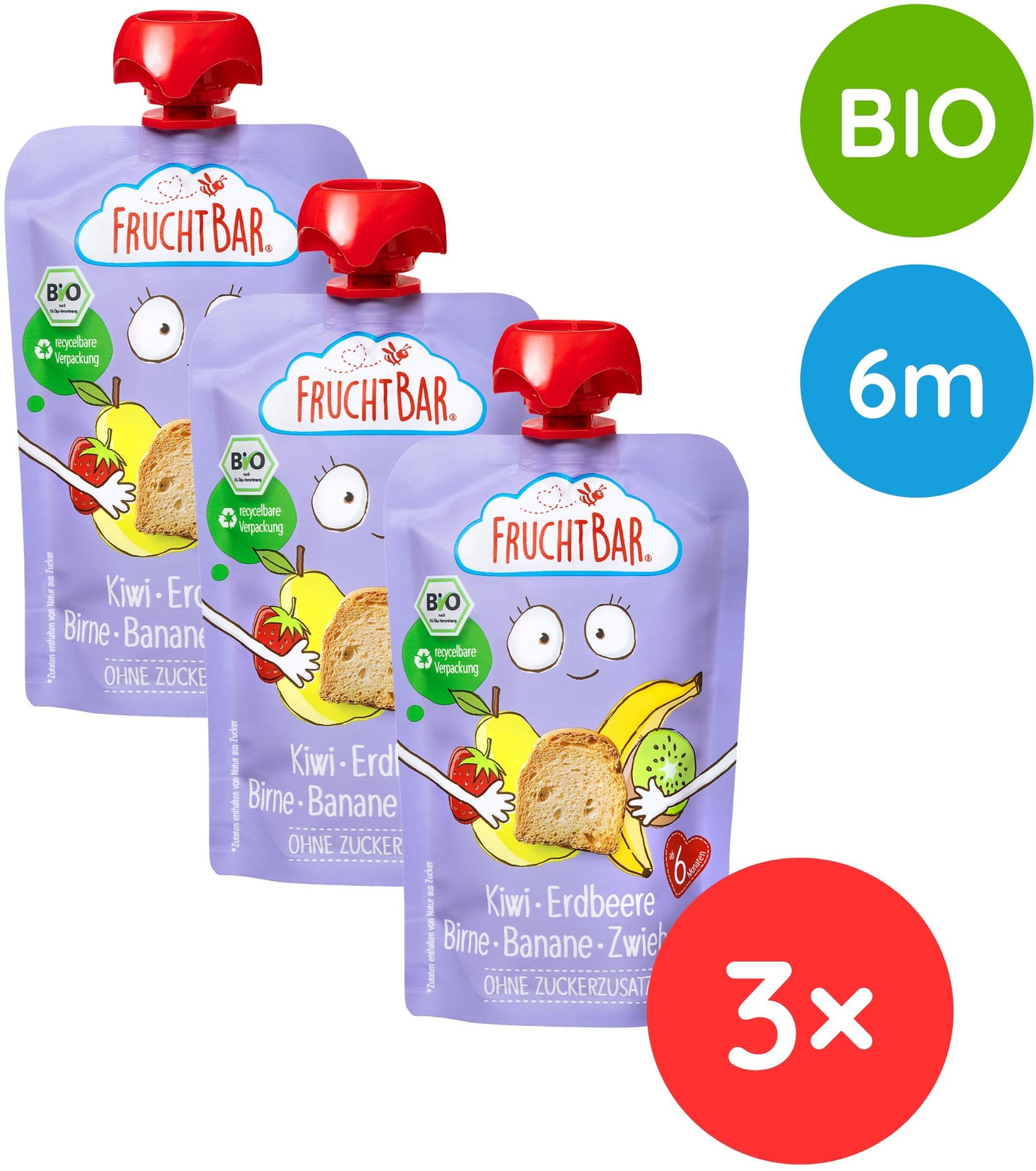 FruchtBar BIO ovocné vrecko s jahodami, banánom, hruškou, kivi a...