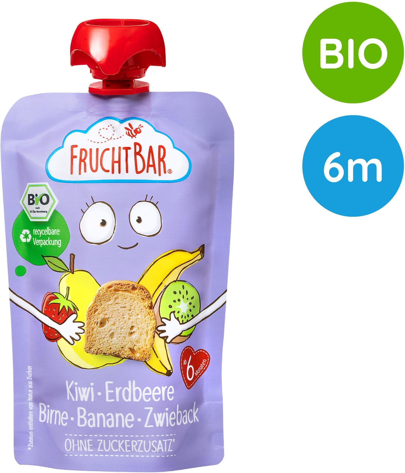 FruchtBar BIO ovocné vrecko s jahodami, banánom, hruškou, kivi a...