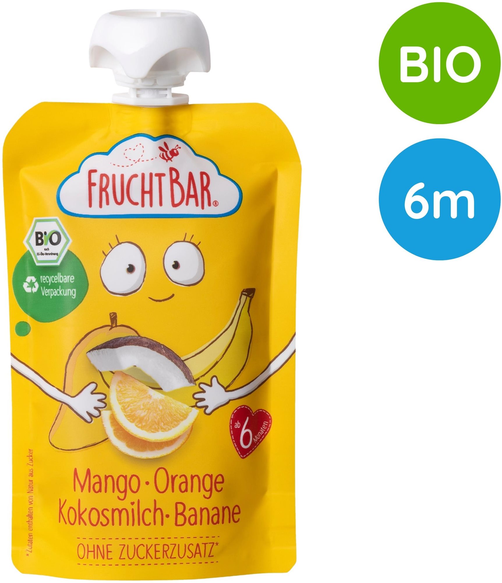 FruchtBar BIO ovocné vrecko s banánom, pomarančom, mangom a kokosom...