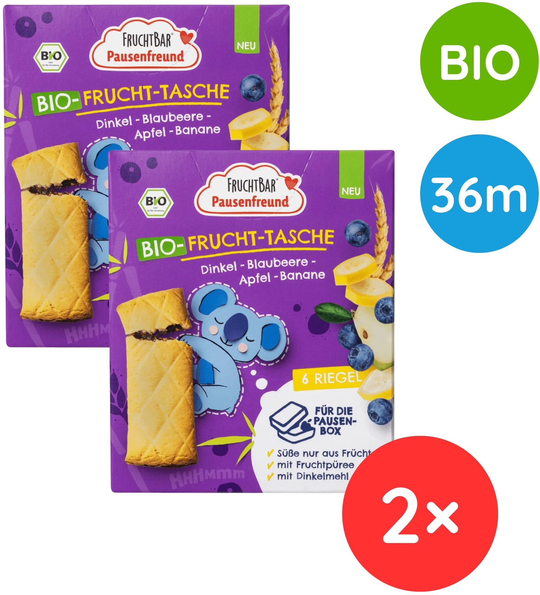 FruchtBar BIO špaldové taštičky jablko, borůvky a banán 12× 22 g...