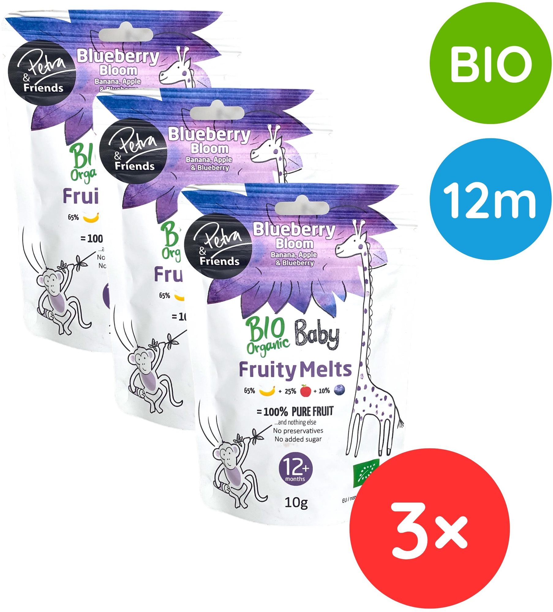 Petra & Friends BIO Ovocné kúsky banán, jablko a čučoriedka 3× 10 g...