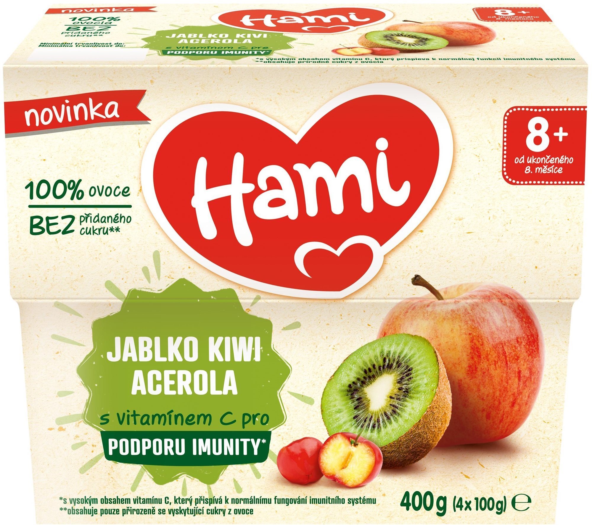 Hami ovocný príkrm 100 % Jablko kivi acerola 4× 100 g Príkrm