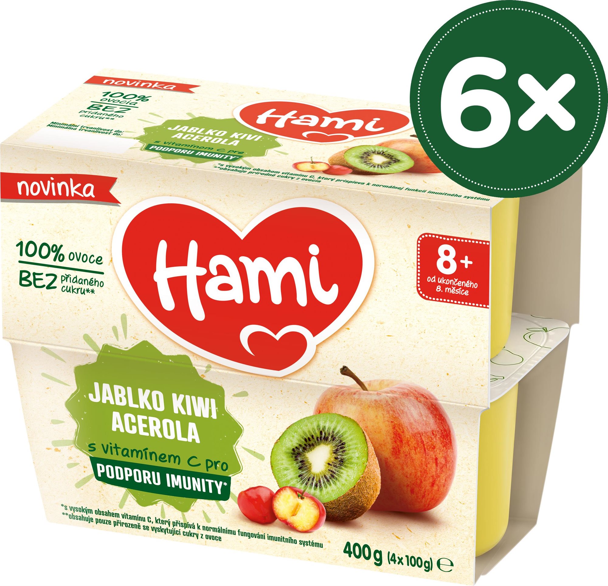 Hami ovocný príkrm 100 % Jablko kiwi acerola 6 × (4 × 100 g) Príkrm