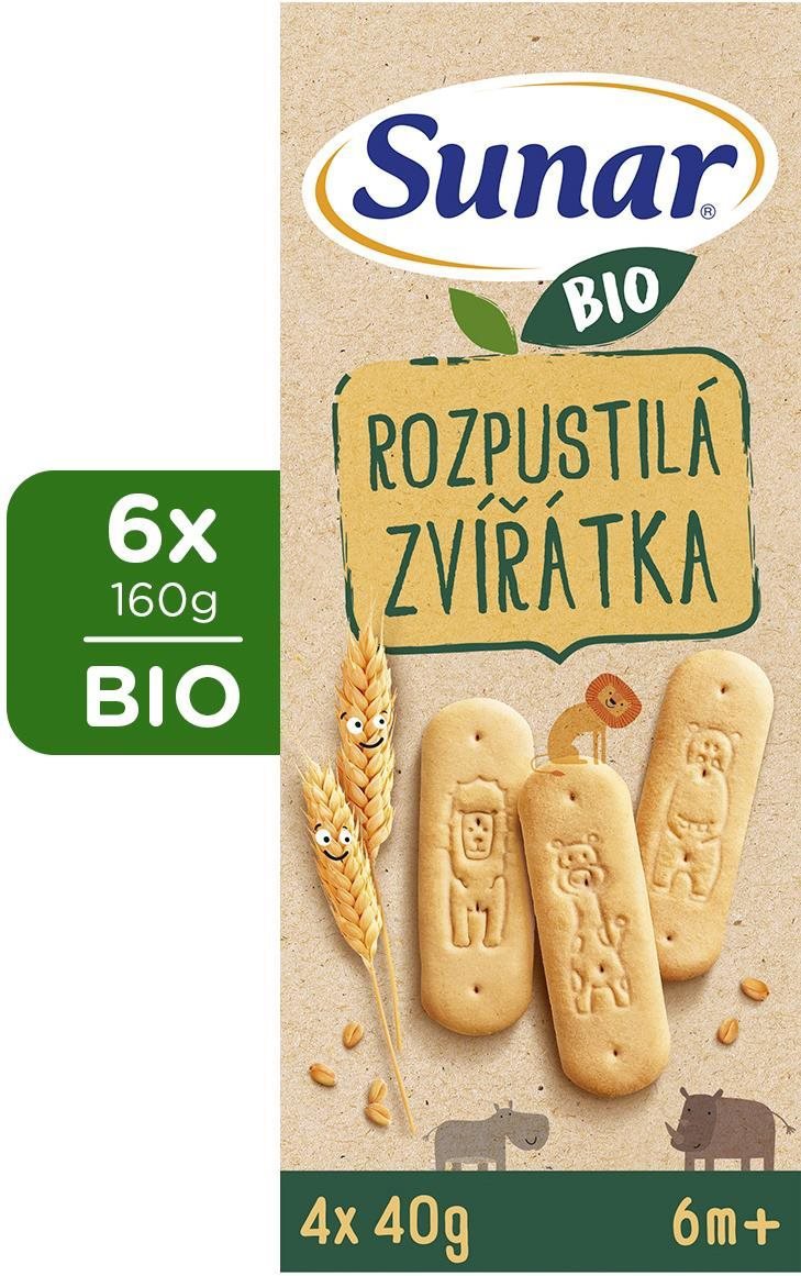 Sunar BIO sušenky rozpustilá zvířátka  6× 160 g Sušenky pro děti