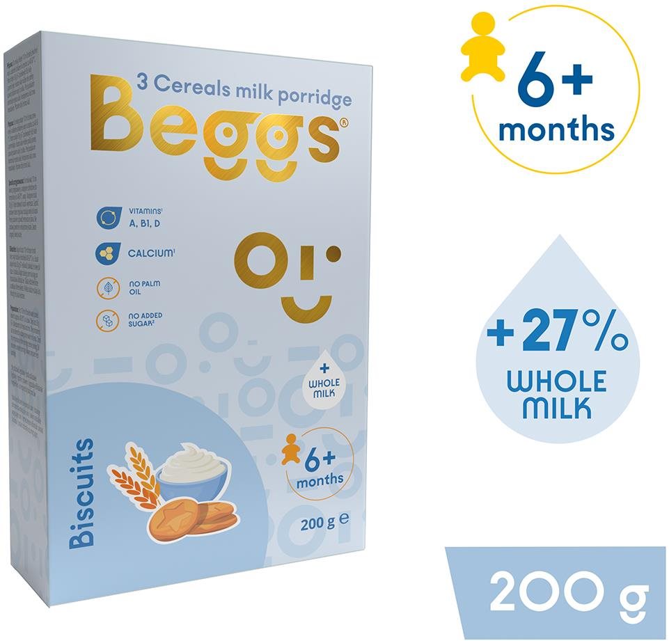 Beggs mléčná 3 zrnná kaše se sušenkami (200 g) Mléčná kaše