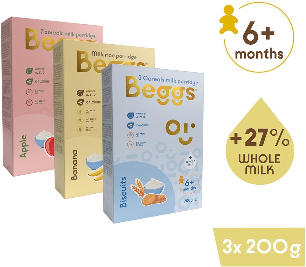Beggs mix kaší s plnotučným mliekom (3× 200 g) Mliečna kaša