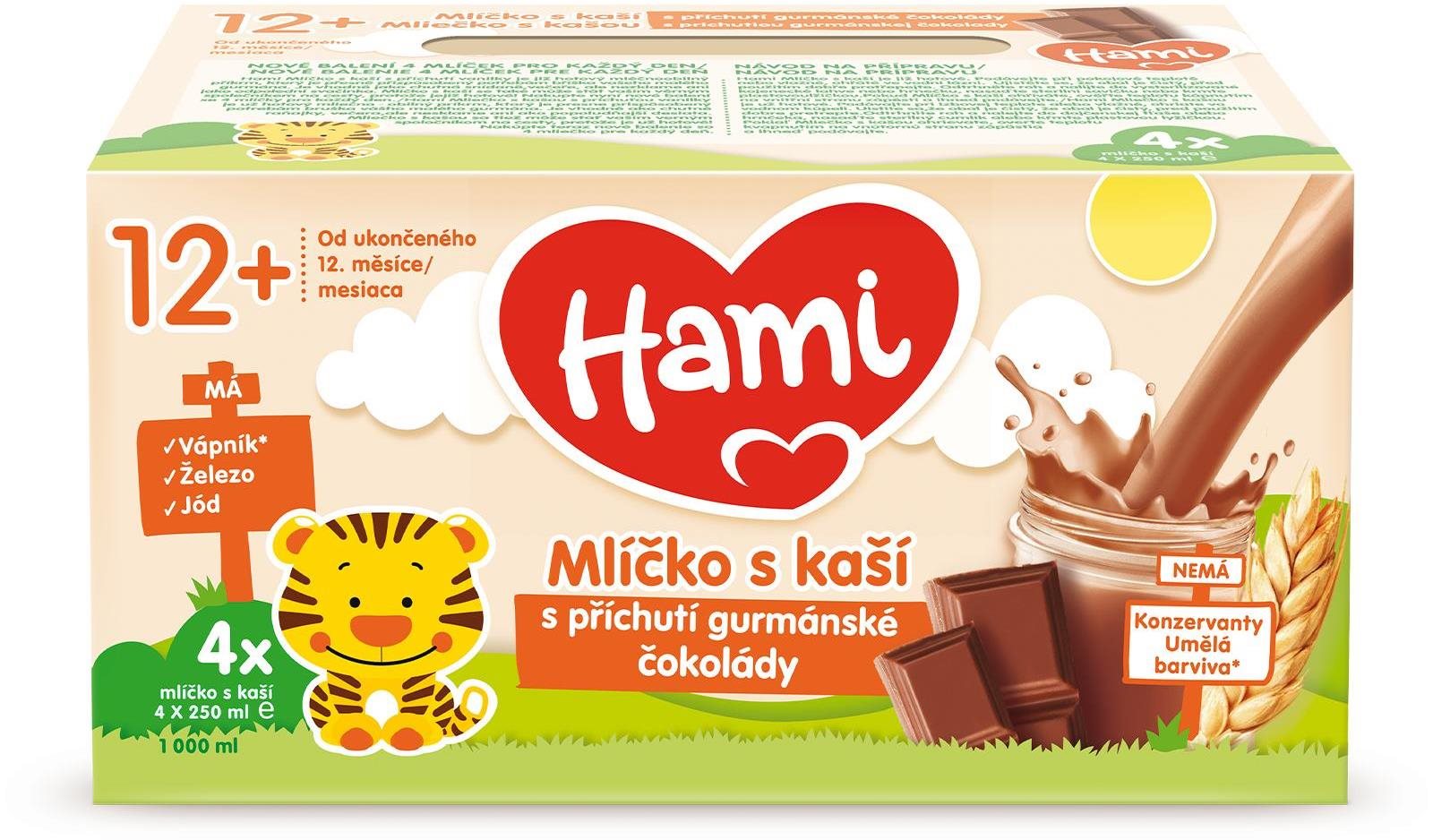 Hami mlíčko s kaší s příchutí gurmánské čokolády 4× 250 ml Tekutý...
