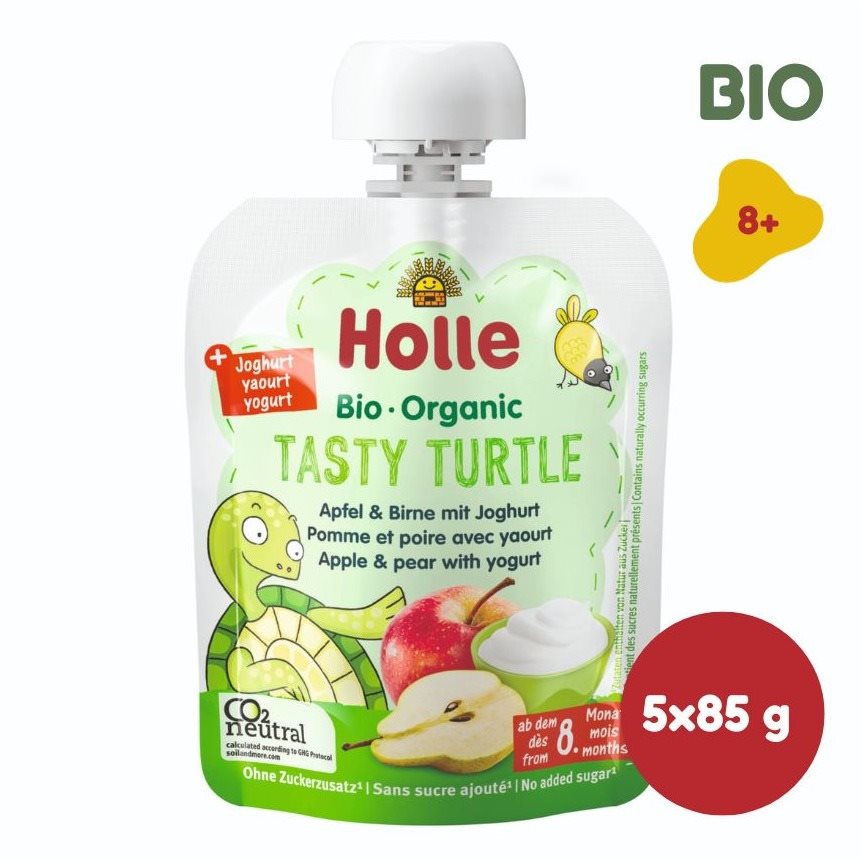 HOLLE Tasty Turtle bio detské ovocné pyré s jogurtom 5× 85 g...