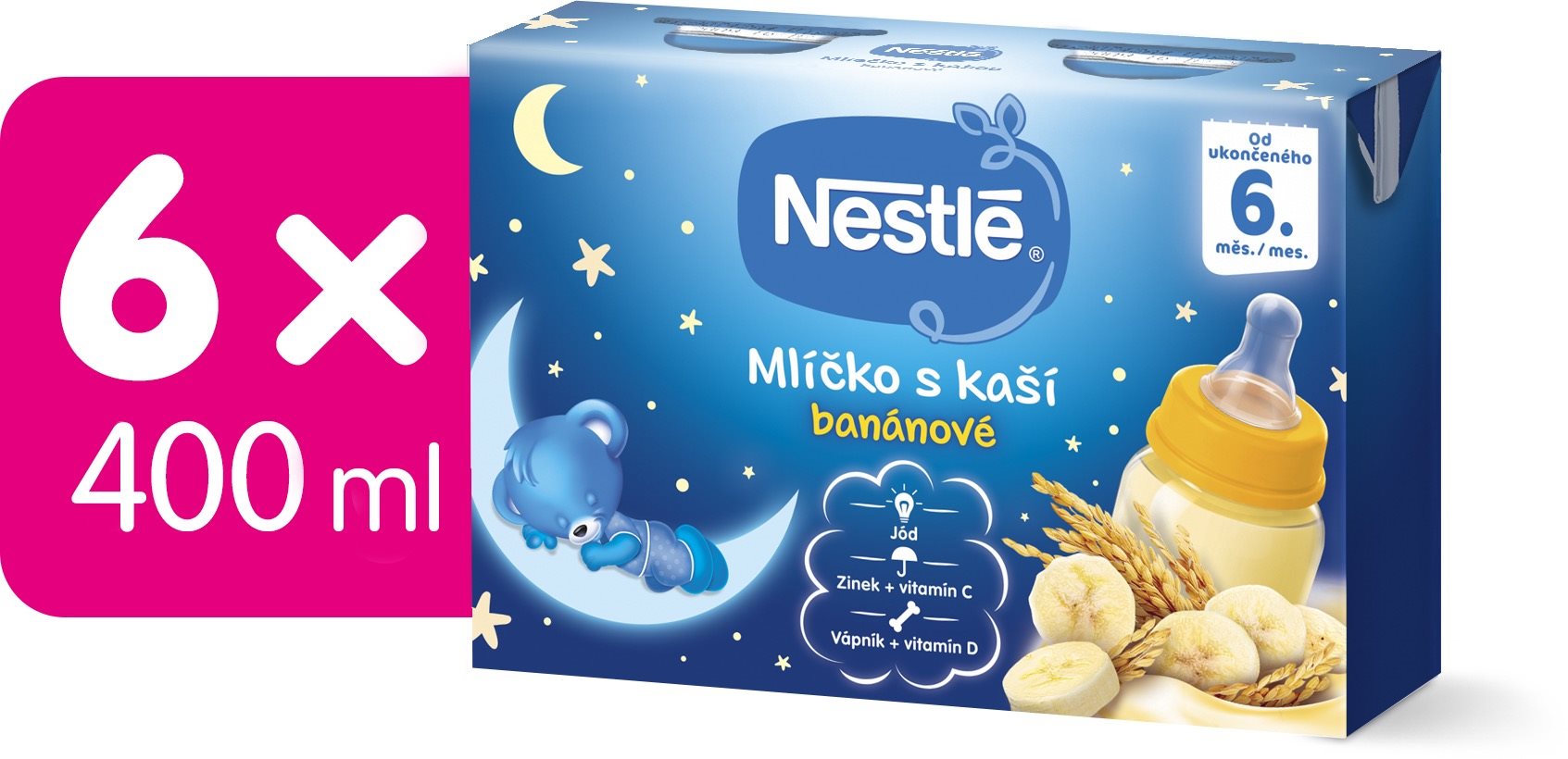 NESTLÉ mlíčko s kaší banánové 6× (2× 200 ml) Tekutý příkrm