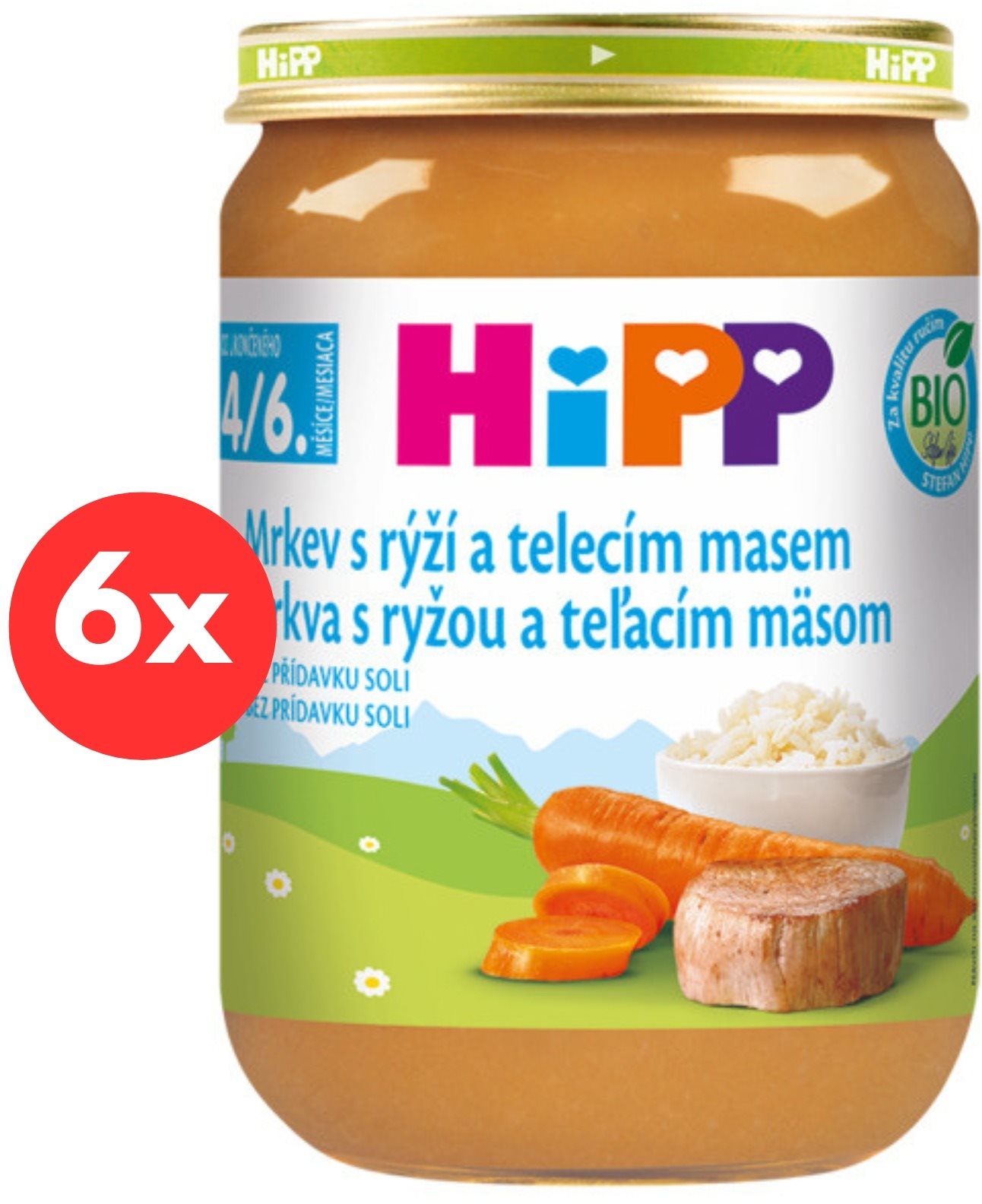 HiPP BIO Mrkva s ryžou a teľacím mäsom – 6× 190 g Príkrm