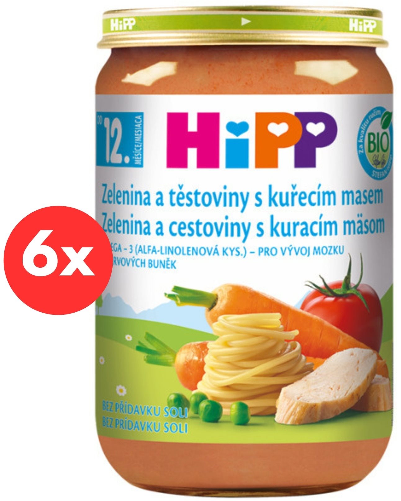 HiPP BIO Zelenina a cestoviny s kuracím mäsom – 6× 220 g Príkrm