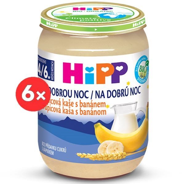 HiPP BIO Kaše na dobrou noc krupicová s banánem - 6× 190 g Mléčná...