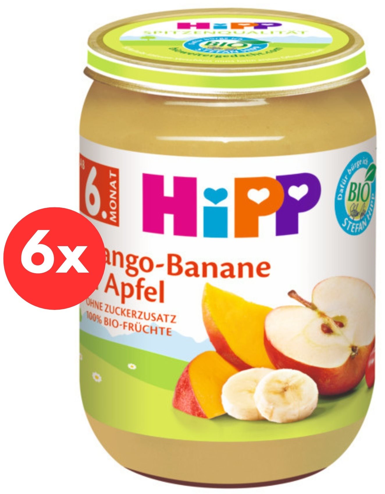 HiPP BIO Jablká s mangom a banánmi - 6 × 190 g Príkrm