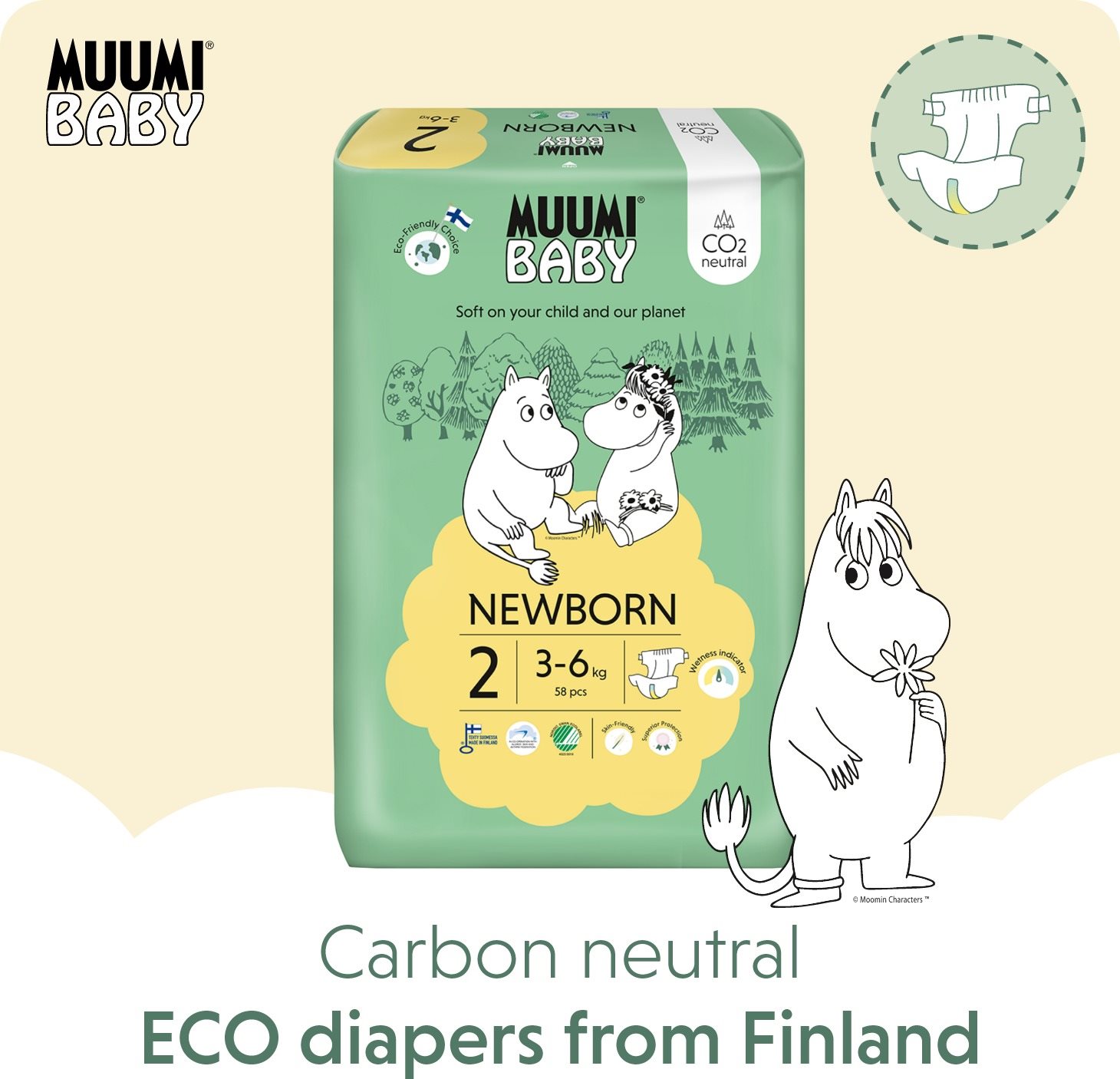 MUUMI BABY Newborn veľ. 2 (58 ks) Eko plienky