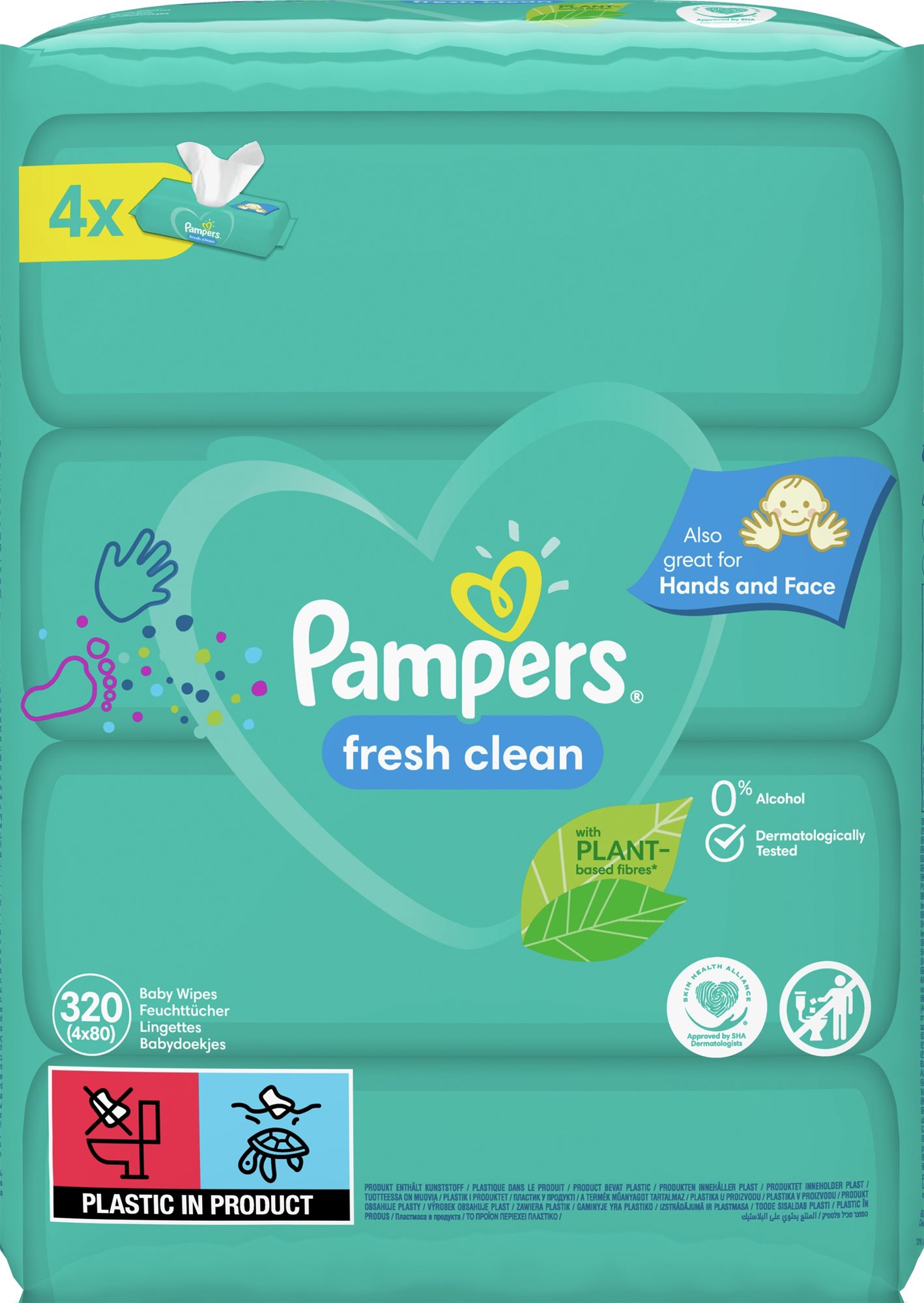 PAMPERS vlhčené obrúsky XXL Fresh Clean 4× 80 ks Detské vlhčené...