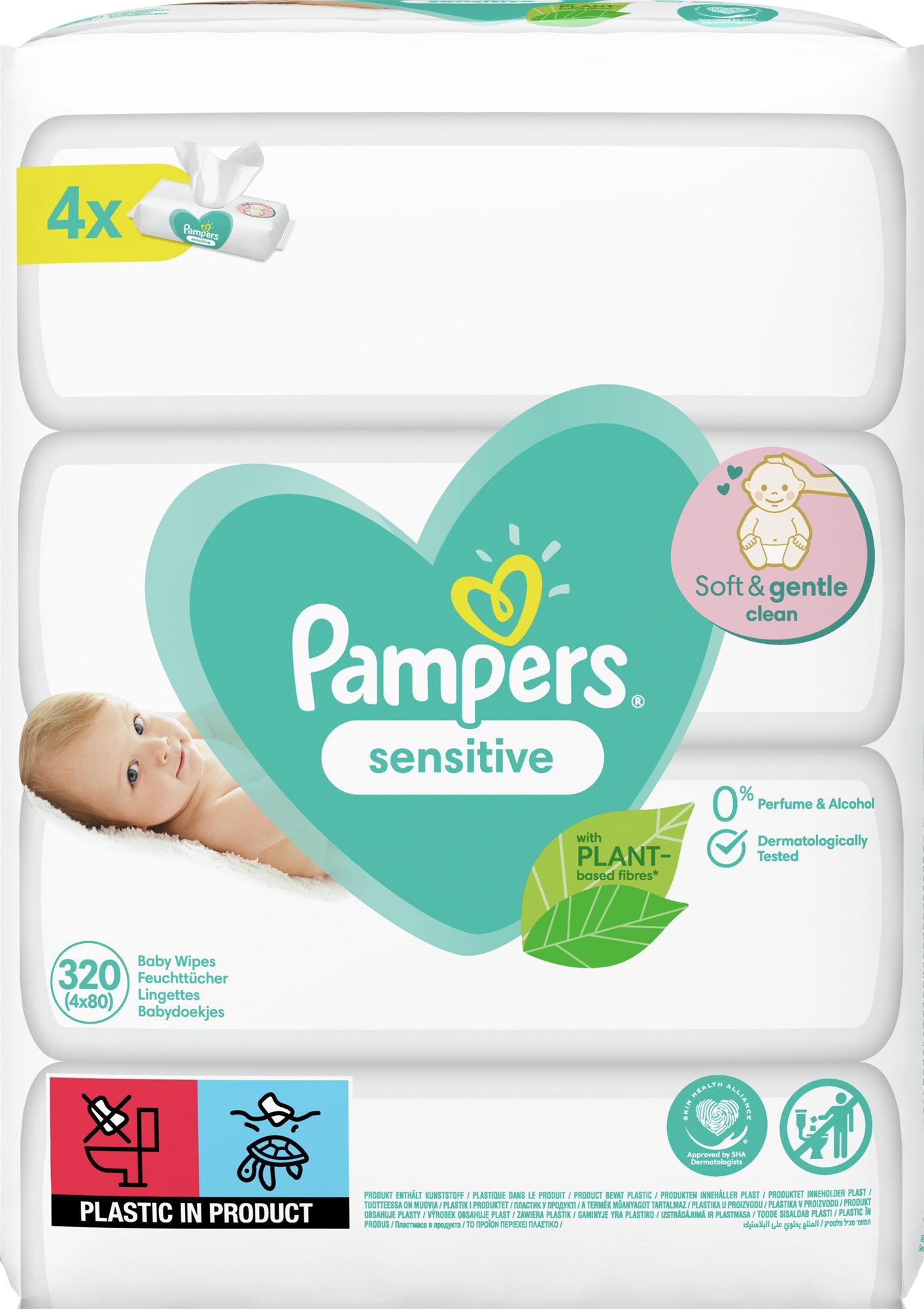 PAMPERS Sensitive XXL 4× 80 ks Dětské vlhčené ubrousky
