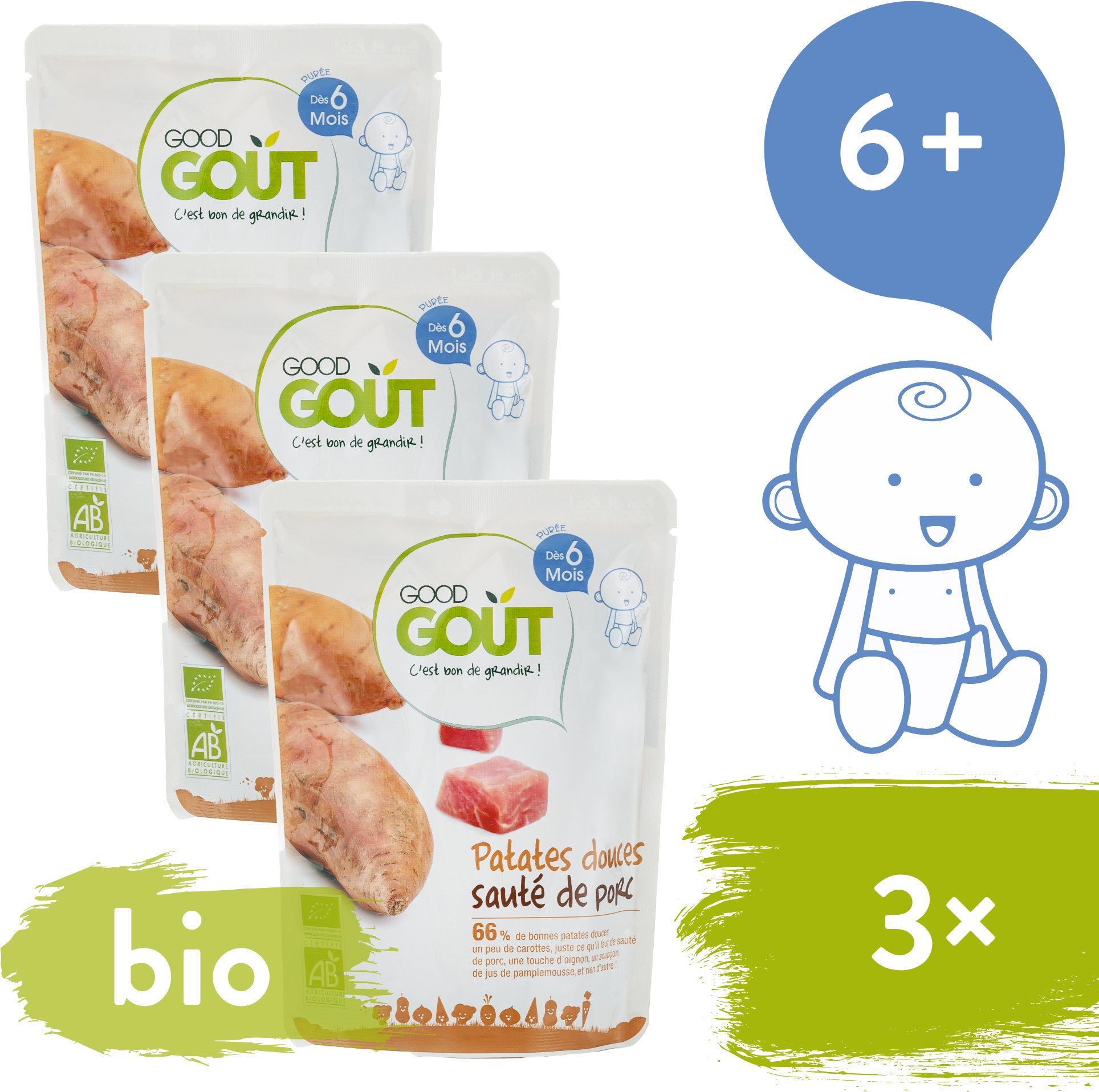 Good Gout BIO édesburgonya sertéshússal 3 x 190 g Bébiétel