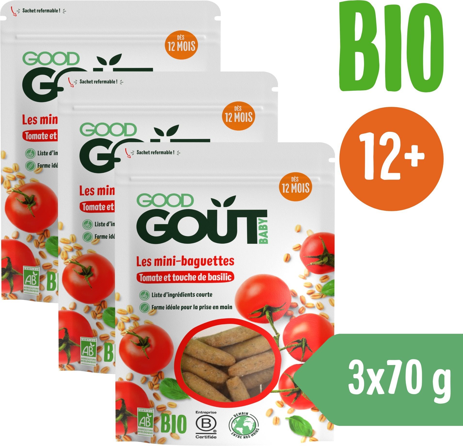 Good Gout Mini bagettek paradicsommal 3x 70 g Gyerek snack