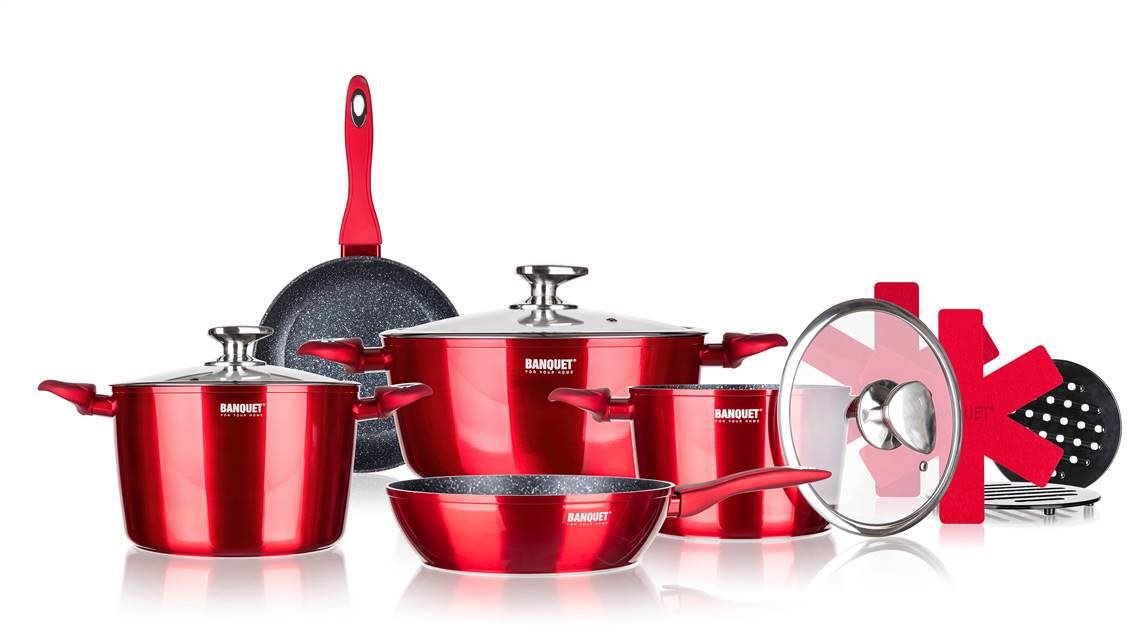 BANQUET Súprava riadu s nepriľnavým povrchom METALLIC RED, 12 ks...