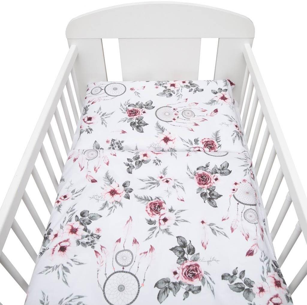 NEW-BABY biele kvety a pierka 90/120 Detská posteľná bielizeň