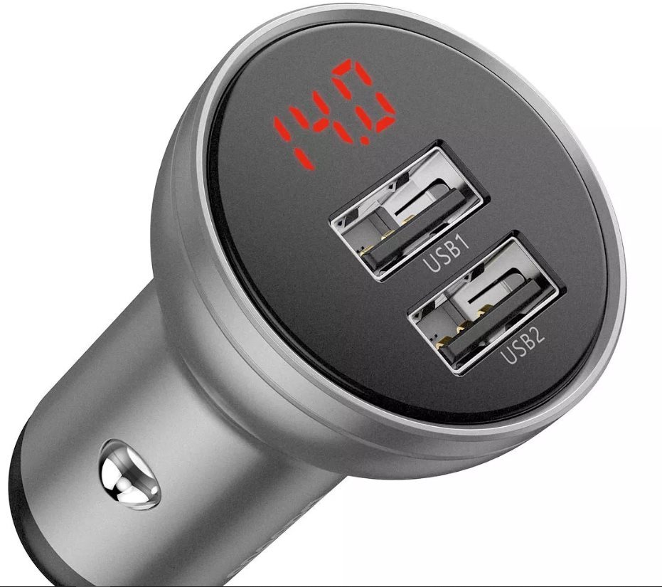 Baseus Digital Display Dual USB 4.8A Car Charger 24W Silver Car...