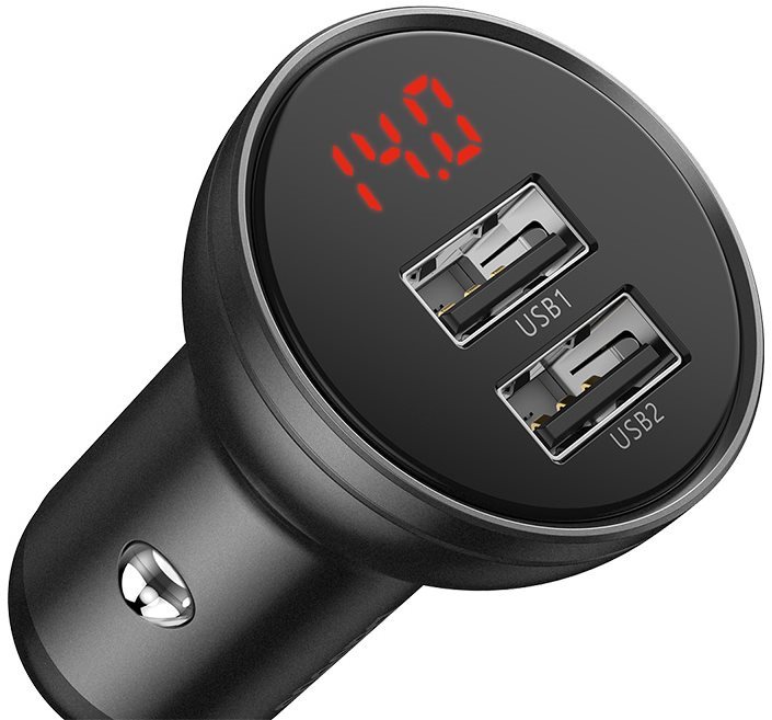 Baseus Digital Display Dual USB 4.8A Car Charger 24W Grey Car Charger