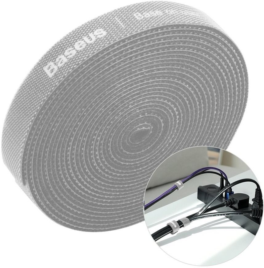 Baseus Rainbow Circle Velcro Straps 3m Grey Cable Organiser