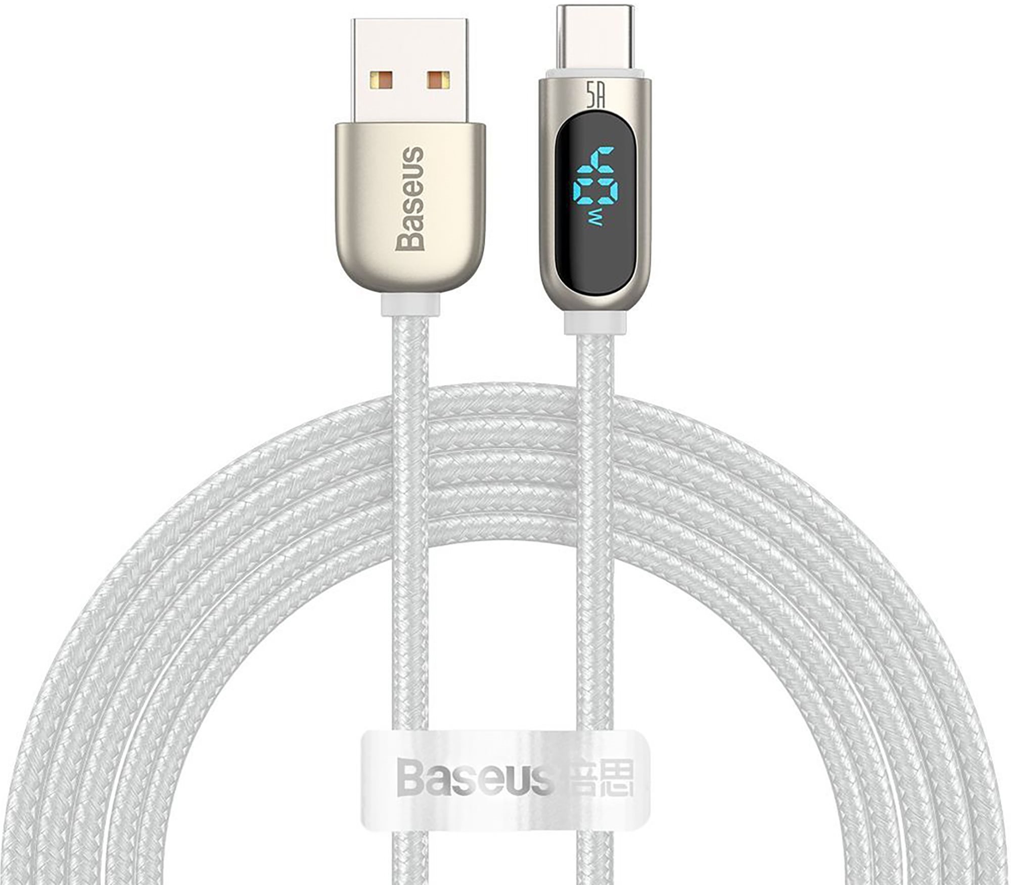 Baseus Display Fast Charging Data Cable USB to Type-C 5A 2m White...